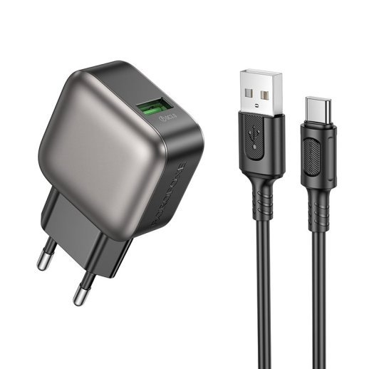 Мережевий зарядний пристрій BOROFONE BAS52A USB QC3.0 18W + кабель USB - TYPE-C, чорний