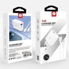 Мережевий зарядний пристрій WUW T45 2.4A + USB Type-C БІЛИЙ (40)