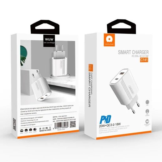 Мережевий зарядний пристрій WUW C141 TYPE-C PD 20W + USB QC3.0 18W