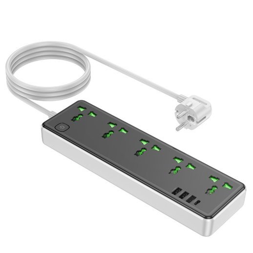 Сетевой удлинитель Hoco AC13A (3USB/1Type-C/5xSocket) (черный)