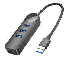 Перехідник BOROFONE DH6 USB HUB 4-в-1 (USB на USB 3.0*4шт. + RJ45) довжина 0,2 метри