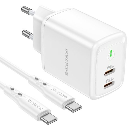 Мережевий зарядний пристрій BOROFONE BN9 Reacher PD35W dual port USB-C + кабель TYPE-C - TYPE-C