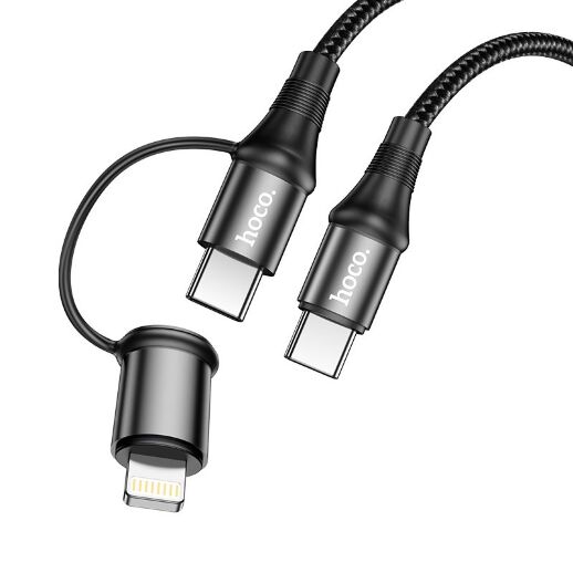 USB-C кабель HOCO X50 2в1 Type-C - Type-C + Lightning, 1 MЕТР, сірий