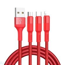 USB Кабель HOCO X26 3in1 USB - Lightning + MicroUSB + Type-C 1М, чорно-червоний