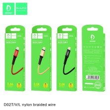 Кабель USB Denmen D02L USB - Lightning (2,4A) ТКАНИНОВА ОПЛЕТКА