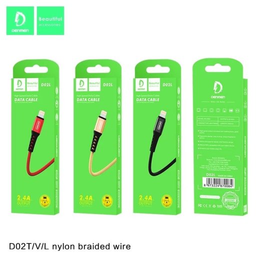 Кабель USB Denmen D02L USB - Lightning (2,4A) ТКАНИНОВА ОПЛЕТКА