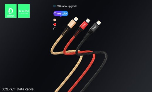 Кабель USB Denmen D02L USB - Lightning (2,4A) ТКАНИНОВА ОПЛЕТКА