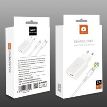 Мережевий зарядний пристрій WUW T47 2.4A + USB Lightning БІЛИЙ (70)