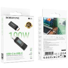 Перехідник BOROFONE BV25 з Type-C мама на Type-C папа, 100W, дісплей, чорний