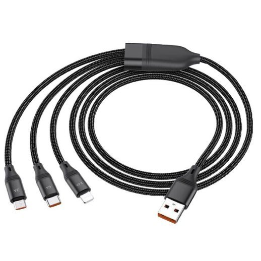 USB кабель HOCO U104 3в1 Lightning/Micro/Type-C, чорний