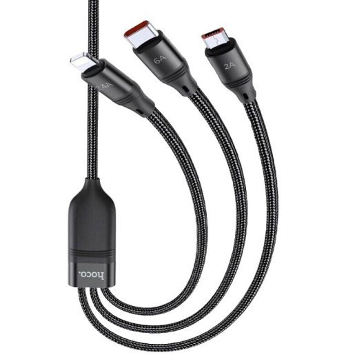 USB кабель HOCO U104 3в1 Lightning/Micro/Type-C, чорний