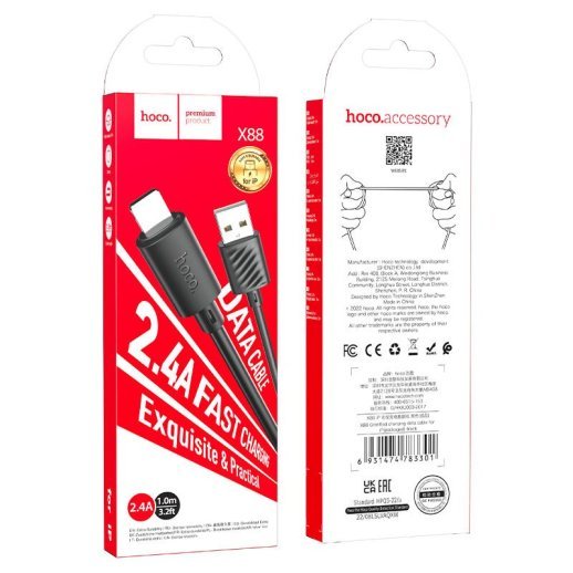 USB кабель HOCO X88 USB - Lightning 1метр, чорний