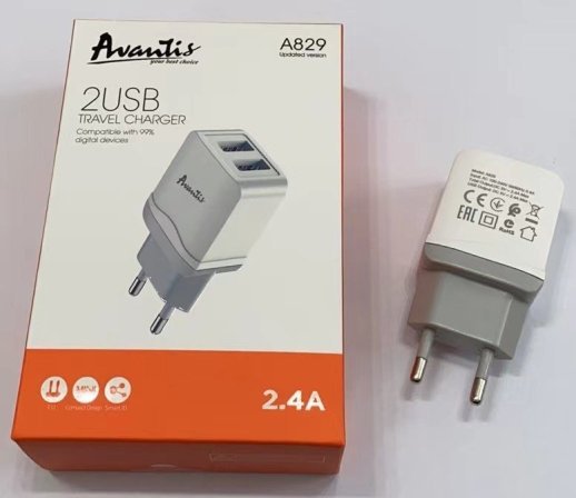 Мережевий Зарядний Пристрій Avantis A829 2USB Чорний