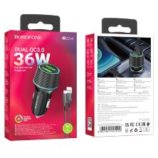 Автомобільний зарядний пристрій BOROFONE BZ21A Brilliant 36W dual port QC3.0 + кабель USB - MICRO
