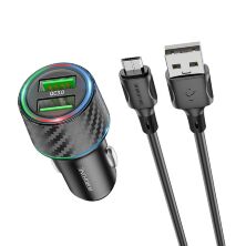 Автомобільний зарядний пристрій BOROFONE BZ21A Brilliant 36W dual port QC3.0 + кабель USB - MICRO