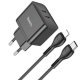 Мережевий зарядний пристрій HOCO N29 PD 35W 2 TYPE-C + кабель TYPE-C - LIGHTNING, чорний