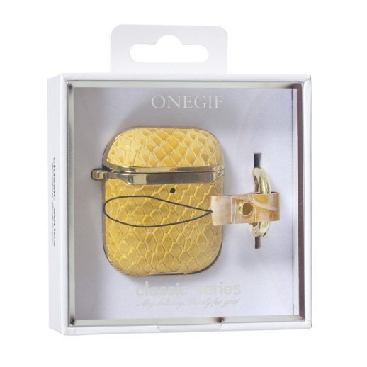 Чехол Onegif Leather Snake для AirPods 1 / 2 Yellow