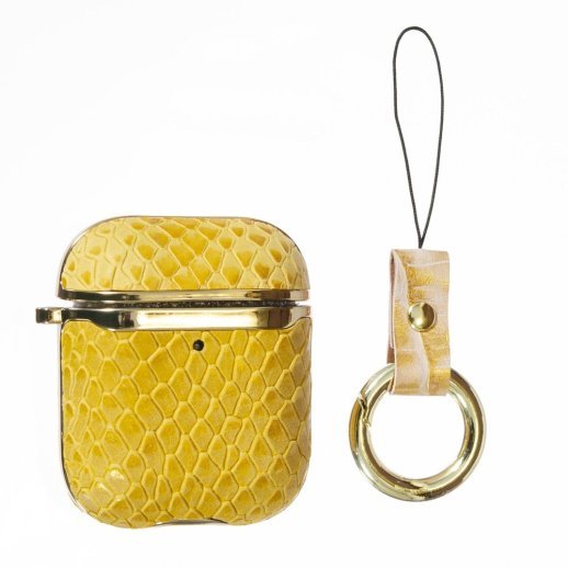 Чехол Onegif Leather Snake для AirPods 1 / 2 Yellow