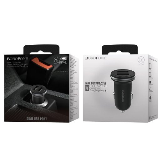 Автомобільний зарядний пристрій Borofone BZ5 2USB 2.1A, чорний