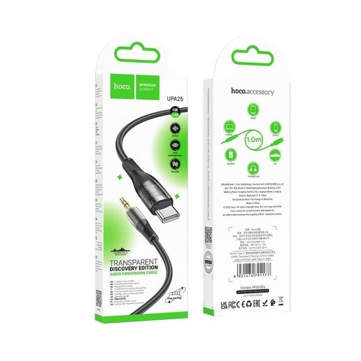 Аудіокабель HOCO UPA25 Transparent Discovery Edition Type-C  -  3,5 мм, 1 м, чорний