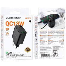 Мережевий зарядний пристрій BOROFONE BA95A USB QC3.0, чорний