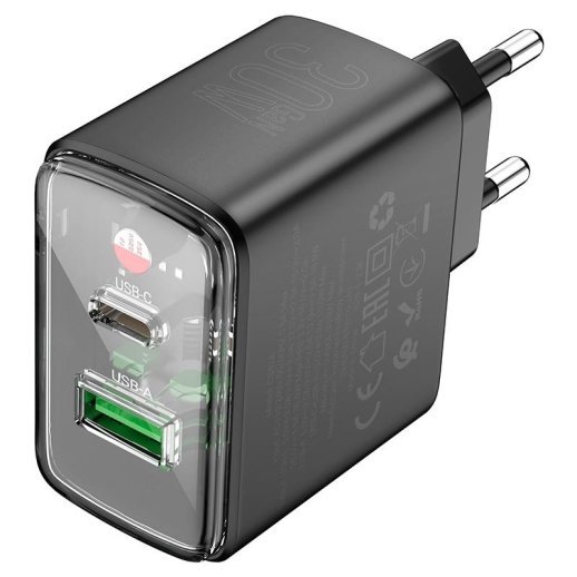 Мережевий зарядний пристрій HOCO CS42A TYPE-C PD 30W + USB QC 3.0, чорний
