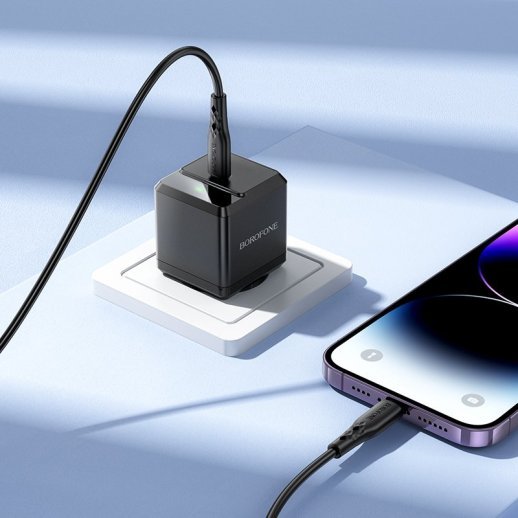 Мережевий зарядний пристрій BOROFONE BN18 Intenso PD 20W (USB-C) + кабель Type-C - Lightning, чорний (EU)