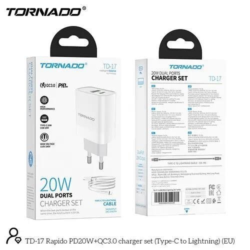 Мережевий Зарядний Пристрій Tornado TD-17 Lighting PD20 W+QC 3.0 Білый