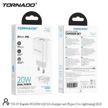 Мережевий Зарядний Пристрій Tornado TD-17 Lighting PD20 W+QC 3.0 Білый
