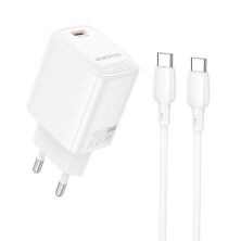 Мережевий зарядний пристрій BOROFONE BN26 PD 20W + кабель TYPE-C - TYPE-C, білий