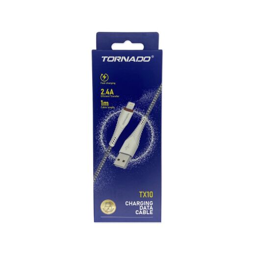 USB Cable TORNADO TX10 Тканевая Оплётка Lightning 2.4A/1m Белый