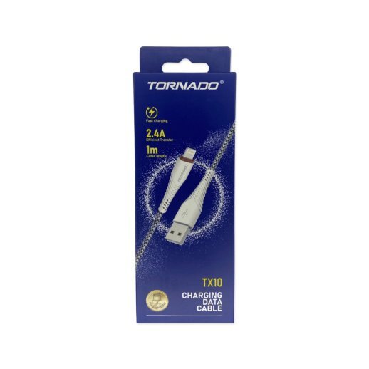 USB Cable TORNADO TX10 Тканевая Оплётка Lightning 2.4A/1m Белый