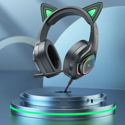 Дротова комп'ютерна гарнiтура HOCO W107 ELF CAT, чорний