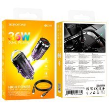 Автомобільний зарядний пристрій BOROFONE BZ29B PD 36W 2 TYPE-C + кабель TYPE-C - TYPE-C, ФІОЛЕТОВИЙ