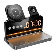 Беспроводное зарядное устройство HOCO DWQ03 4in1 с будильником (черный)