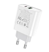 Мережевий зарядний пристрій HOCO C80A Rapido TYPE-C PD 20W + USB QC 3.0, БІЛИЙ