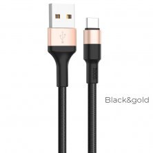 USB кабель HOCO X26 USB  -  Type-C, 1 м, кабель для зарядки і передачі даних, чорно-золотий