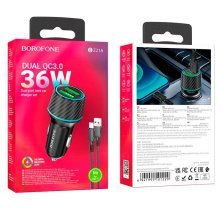 Автомобільний зарядний пристрій BOROFONE BZ21A Brilliant 36W dual port QC3.0 + кабель USB - TYPE-C