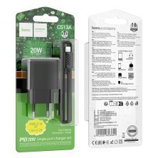 Мережевий зарядний пристрій HOCO CS13A PD 20W TYPE-C + кабель TYPE-C - LIGHTNING, чорний