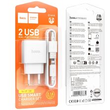 СЗУ HOCO C141A (2USB/2.4A) + USB - Lightning (28pc) (белый)