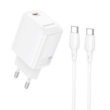 Мережевий зарядний пристрій BOROFONE BN28 PD 30W + кабель TYPE-C - TYPE-C, білий