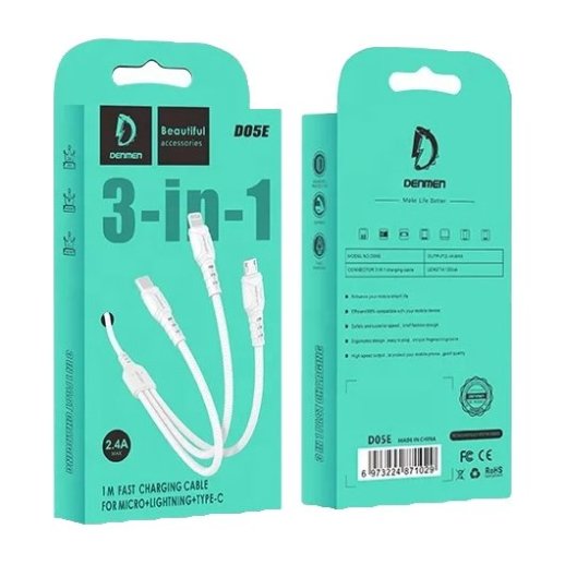 Кабель USB Denmen D05E 3В1 2.4A USB - Lightning/Micro/Type-C