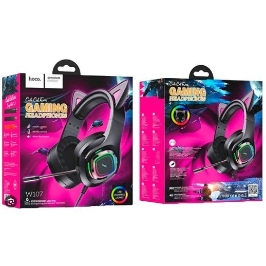 Дротова комп'ютерна гарнiтура HOCO W107 PHANTOM CAT, чорний