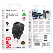 Мережевий зарядний пристрій BOROFONE BN19 Intenso PD 20W + QC 3.0 (USB-C + USB-A), чорний