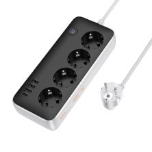 Мережевий подовжувач HOCO AC21 (3×USB / 1×Type-C / 4×Socket), 1,5 м, чорний