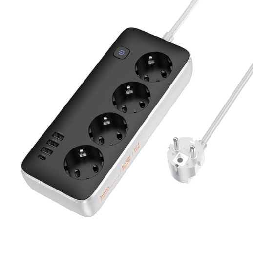 Мережевий подовжувач HOCO AC21 (3×USB / 1×Type-C / 4×Socket), 1,5 м, чорний