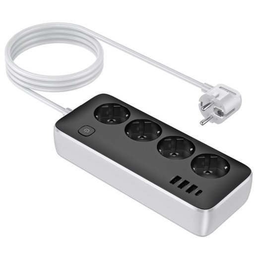 Мережевий подовжувач HOCO AC21 (3×USB / 1×Type-C / 4×Socket), 1,5 м, чорний