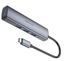 Перехідник BOROFONE DH12 HUB з Type-C на 4 USB 3.0, 20 см, сірий