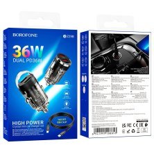 Автомобільний зарядний пристрій BOROFONE BZ29B PD 36W 2 TYPE-C + кабель TYPE-C - LIGHTNING, чорний