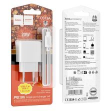 Мережевий зарядний пристрій HOCO CS13A PD 20W TYPE-C + кабель TYPE-C - TYPE-C, білий